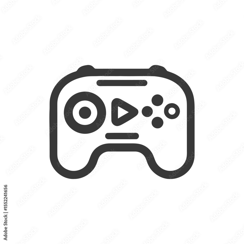 Poster minimalist game controller icon with play button and circular controls