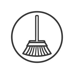 Broom Icon: Minimalist Black and White Cleaning Symbol in Circle
