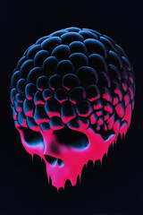 Neon 3D Skull Brain.