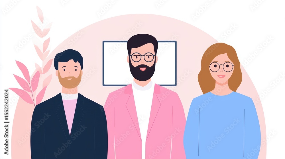 Poster professional team portrait with diverse individuals in a minimalist setting featuring soft colors an
