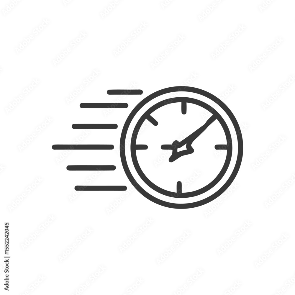 Poster fast time: minimalist clock icon with motion lines, speed concept
