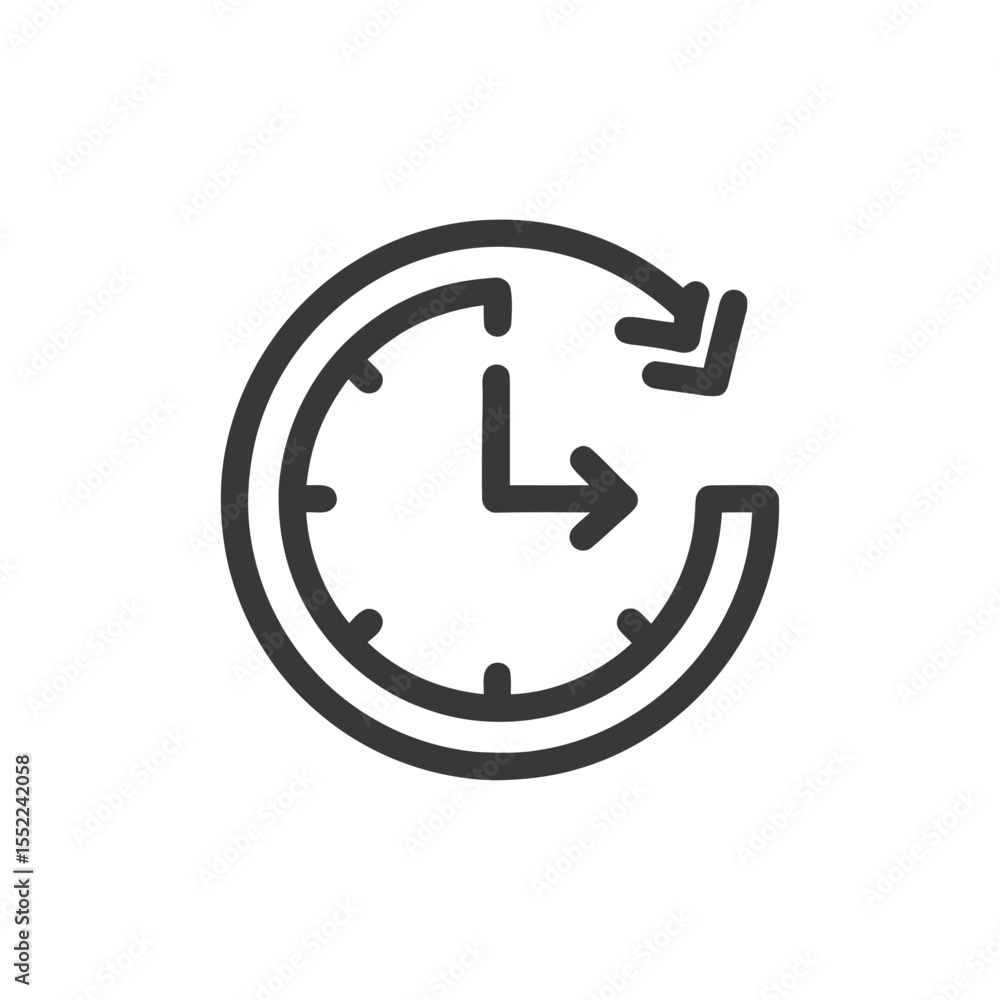 Poster circular clock icon with arrows indicating time loop or refresh, isolated