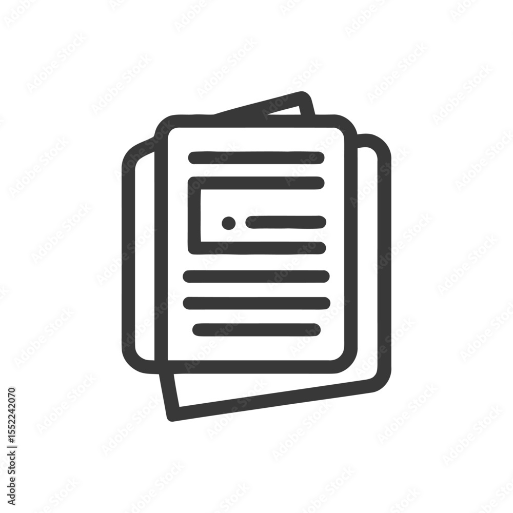 Poster stacked documents icon: simple outline of papers with text