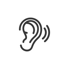 Minimalist Ear Icon with Sound Waves, Hearing Concept, Black Outline