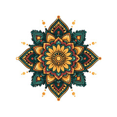 Colorful ornate mandala pattern features intricate symmetric design elements