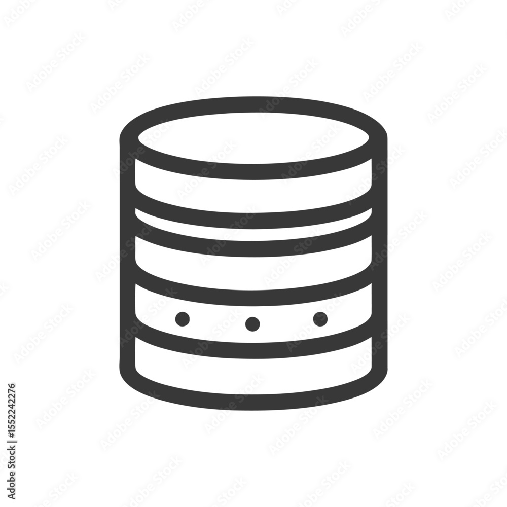 Poster minimalist database icon: stacked cylinders with data points on white background