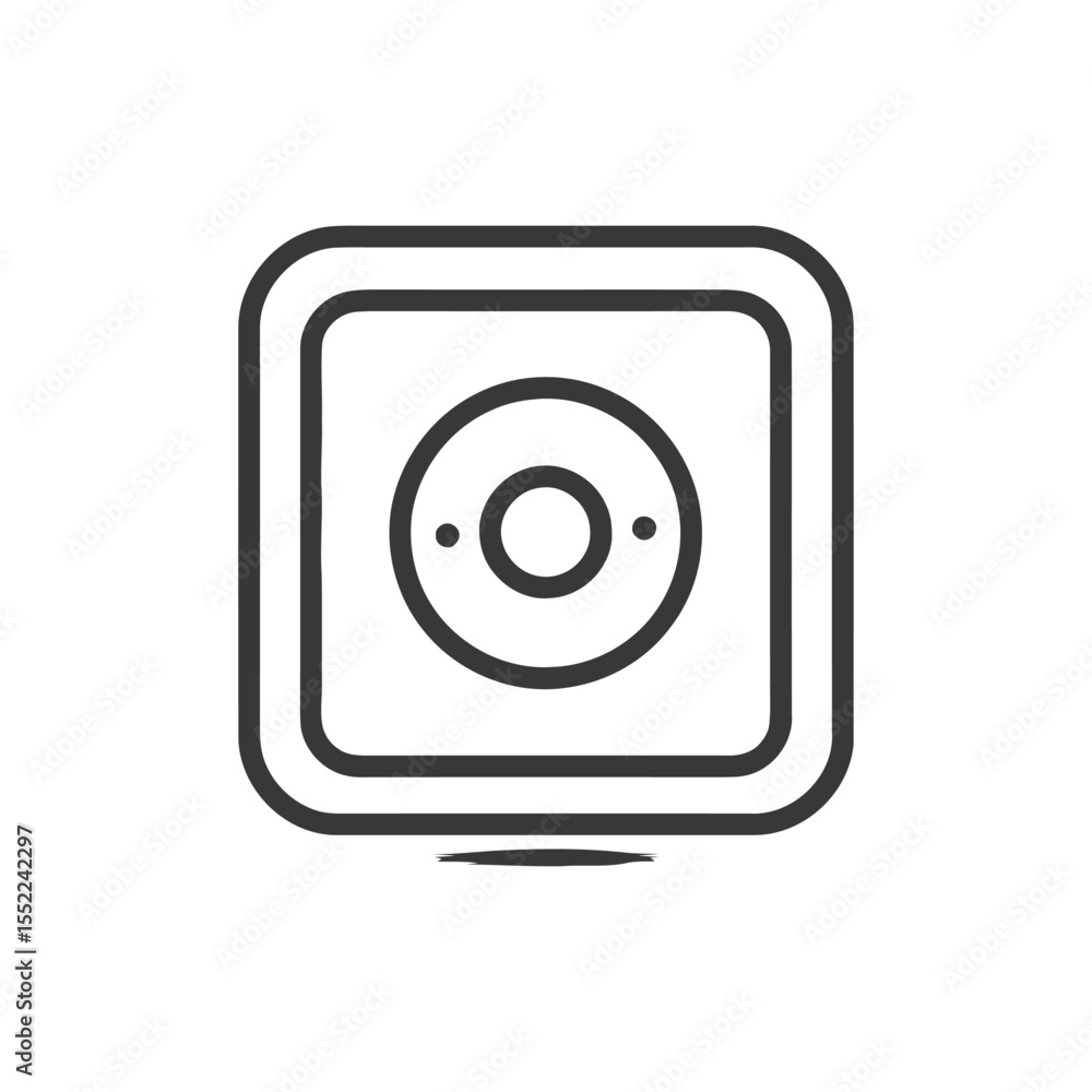 Poster minimalist security camera icon: square outline with central lens and dots