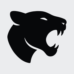 Silhouette panther head roaring aggressively animal wildlife logo Vector illustration