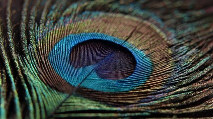 Naklejka premium Macro image showing the intricate texture of a peacock feather