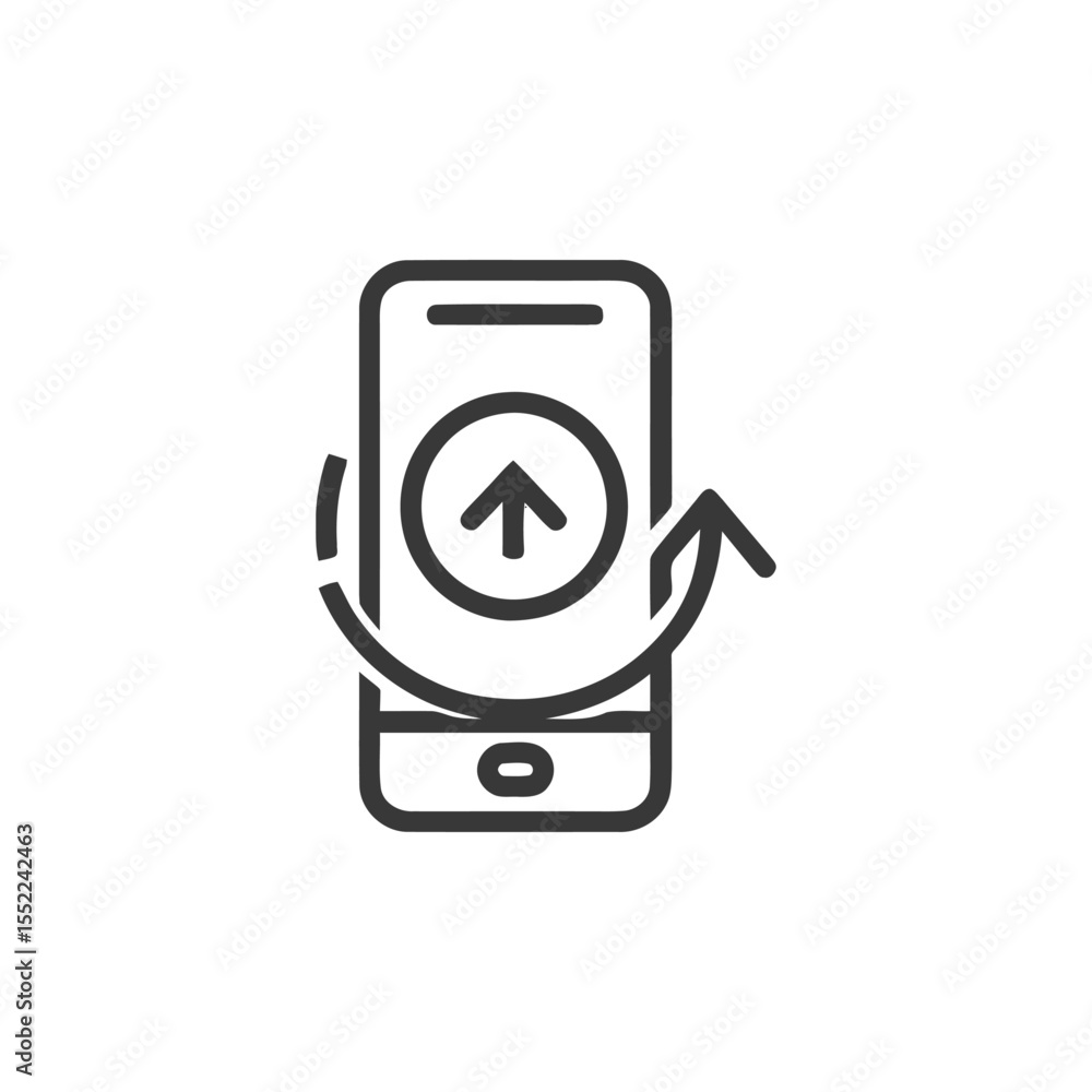 Poster mobile phone upload icon with circular arrow, outline style