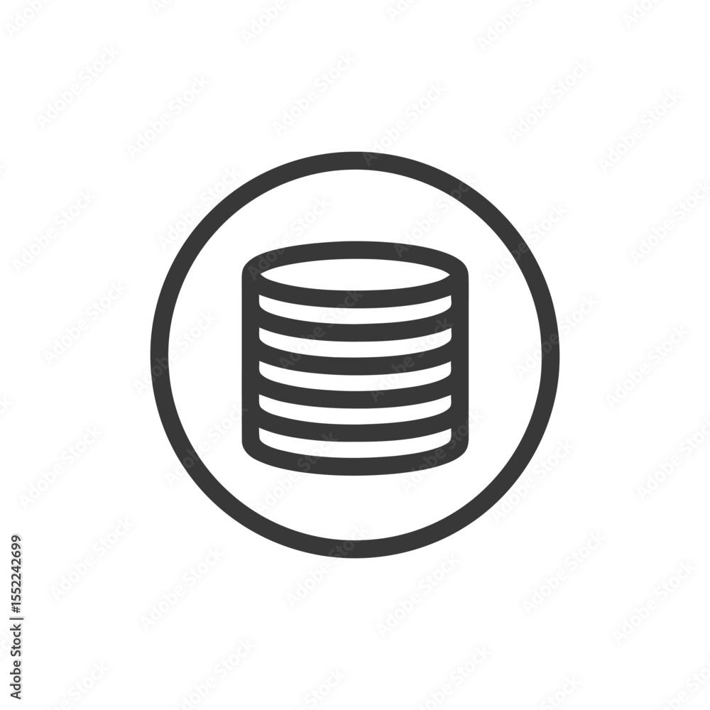 Poster minimalist database icon: circular outline with stacked cylinder design