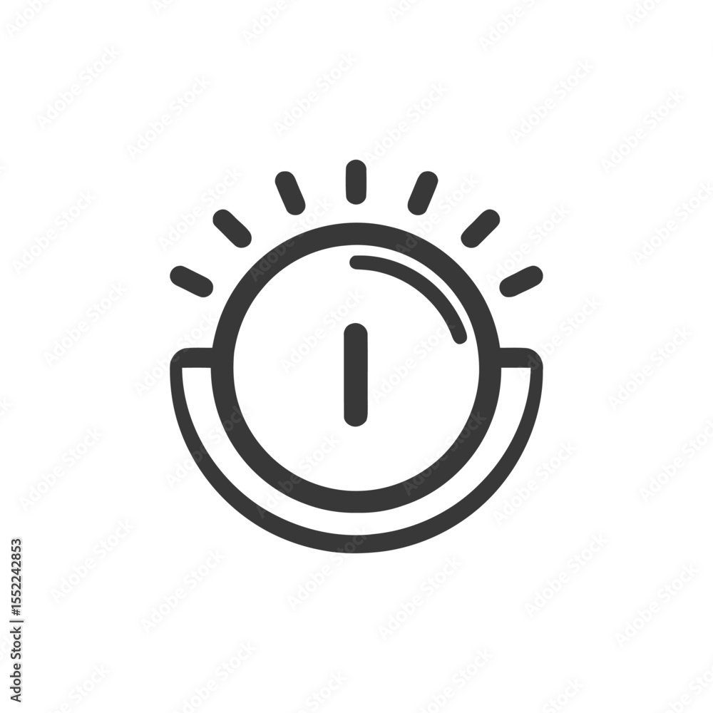 Poster minimalist brightness icon: circular design with radiating lines and power symbol