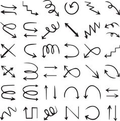 Hand-drawn arrow icon set. A collection of curved