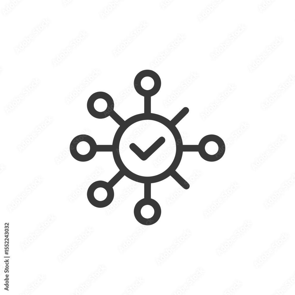 Poster network validation icon: connected nodes with check mark symbol