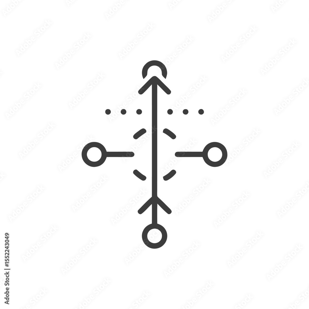 Aufkleber minimalist icon of vertical arrows with horizontal branches and dots on white