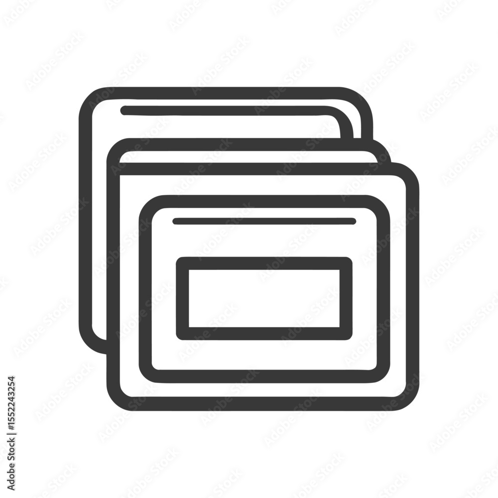 Poster stacked documents icon: clean line art for digital interface design