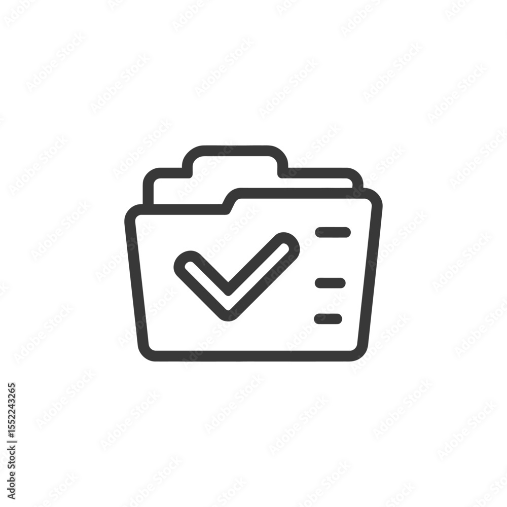 Poster completed task: outline folder icon with checkmark and list