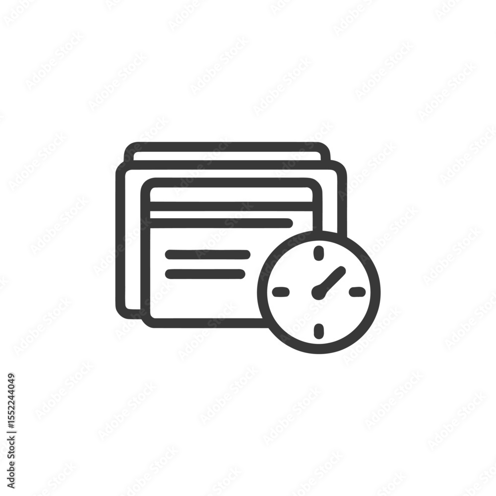 Poster deadline icon: stacked documents with clock symbolizing time management