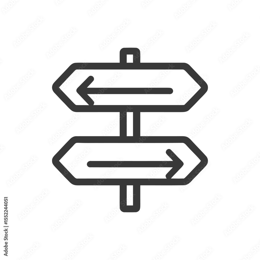 Poster minimalist directional signpost icon with arrows pointing left and right on white background