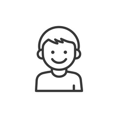 Smiling Boy Icon: Simple Line Art Portrait on White Background