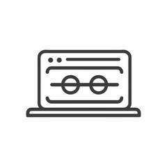 Obraz premium Minimalist Laptop Icon with Two Circles and Horizontal Lines Design