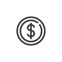 Obraz premium Minimalist Dollar Coin Icon: Bold Outline Design on White Background