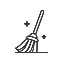 Broom Icon with Sparkles: Minimalist Line Art for Cleaning Concepts