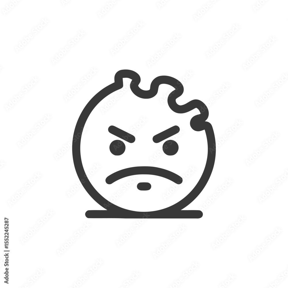Poster angry dumpling: minimalist vector icon with furious expression and steaming top