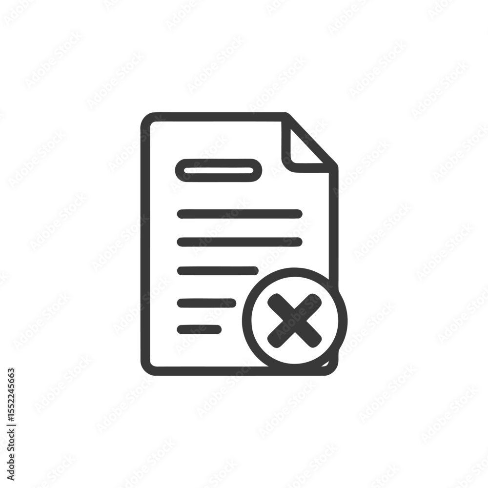 Poster rejected document icon: simple line art with cross symbol, isolated design
