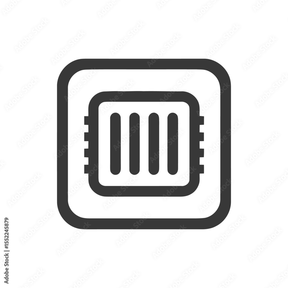 Poster minimalist cpu icon: dark gray chip with rounded square border on white