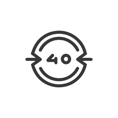 Minimalist Icon of 40 with Arrows Inside a Circle, Black Outline on White Background