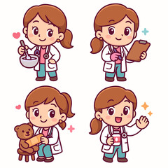 Cute doctor girl cartoon vector icon illustration medical profession icon isolated flat vector