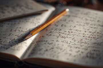 Open math notebook with pencil and handwritten equations