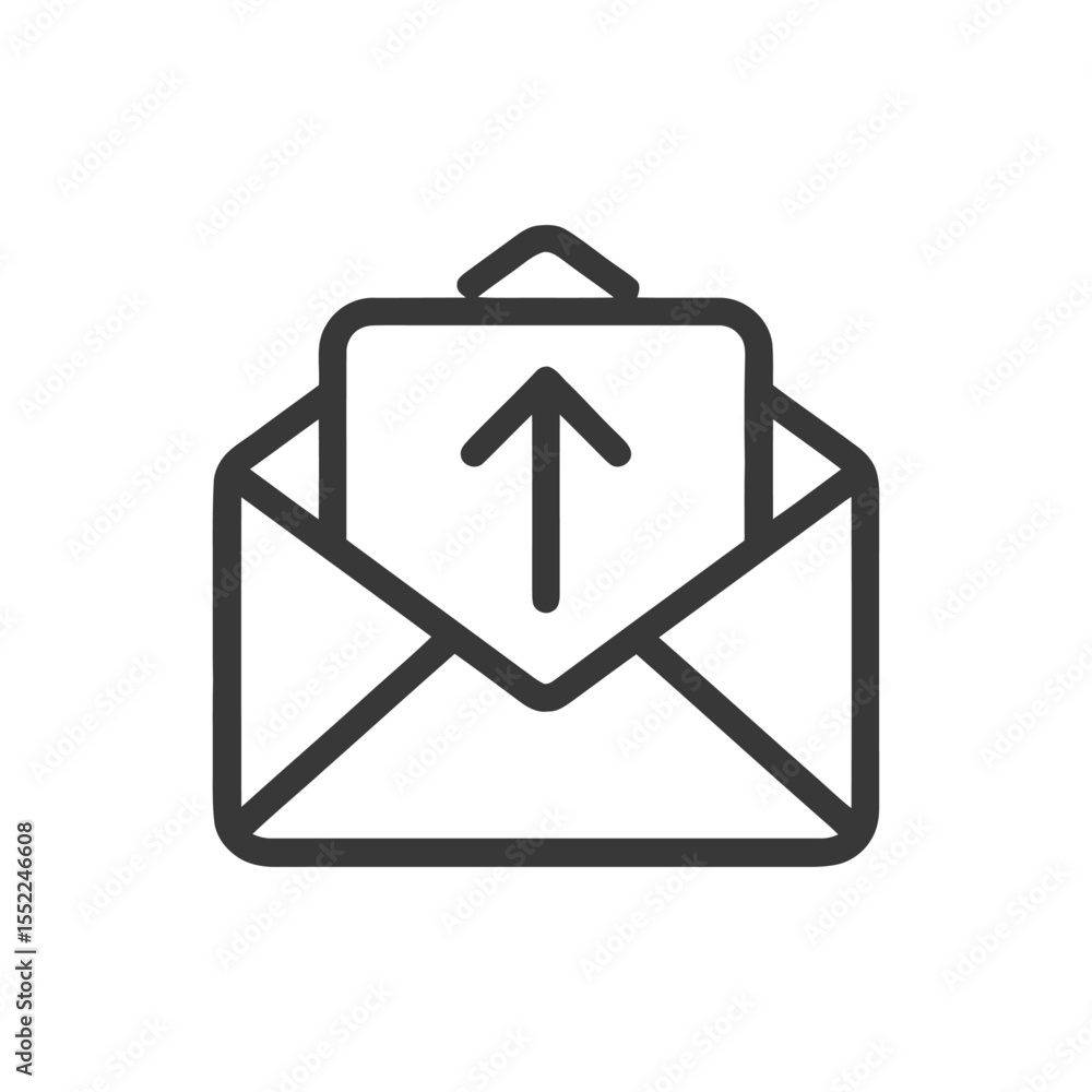 Poster minimalist open envelope icon with upward arrow symbol