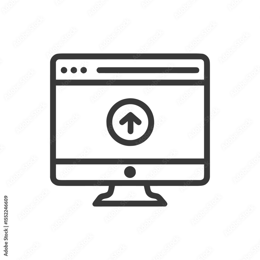 Poster upload icon on computer screen, minimalist line art