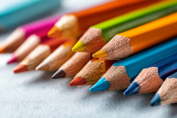 Sharpened colorful pencils on gray background