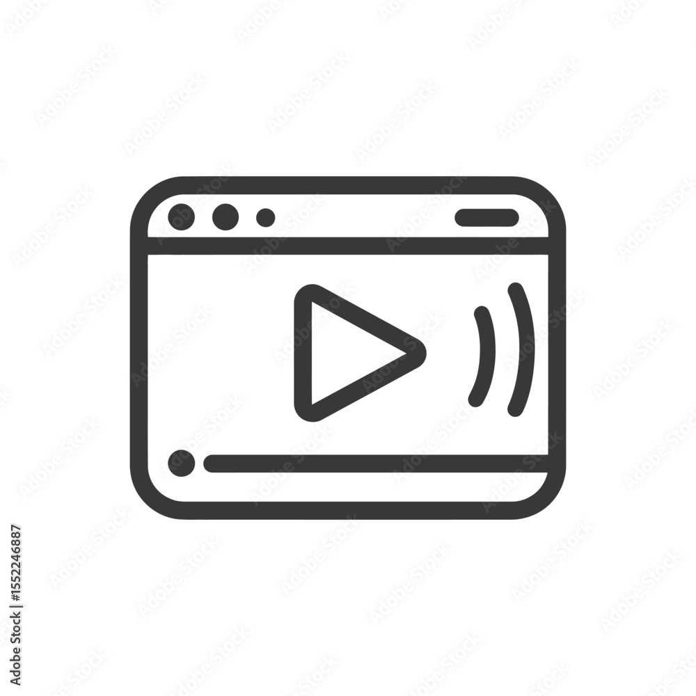 Poster minimalist video player icon with play button and sound waves