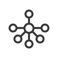 Minimalist Network Icon: Central Node with Connected Circles in Dark Gray
