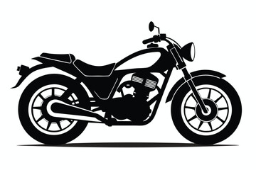 Obraz premium Black Silhouette of Classic Motorcycle, Side View, Detailed Design Illustration, Transportation