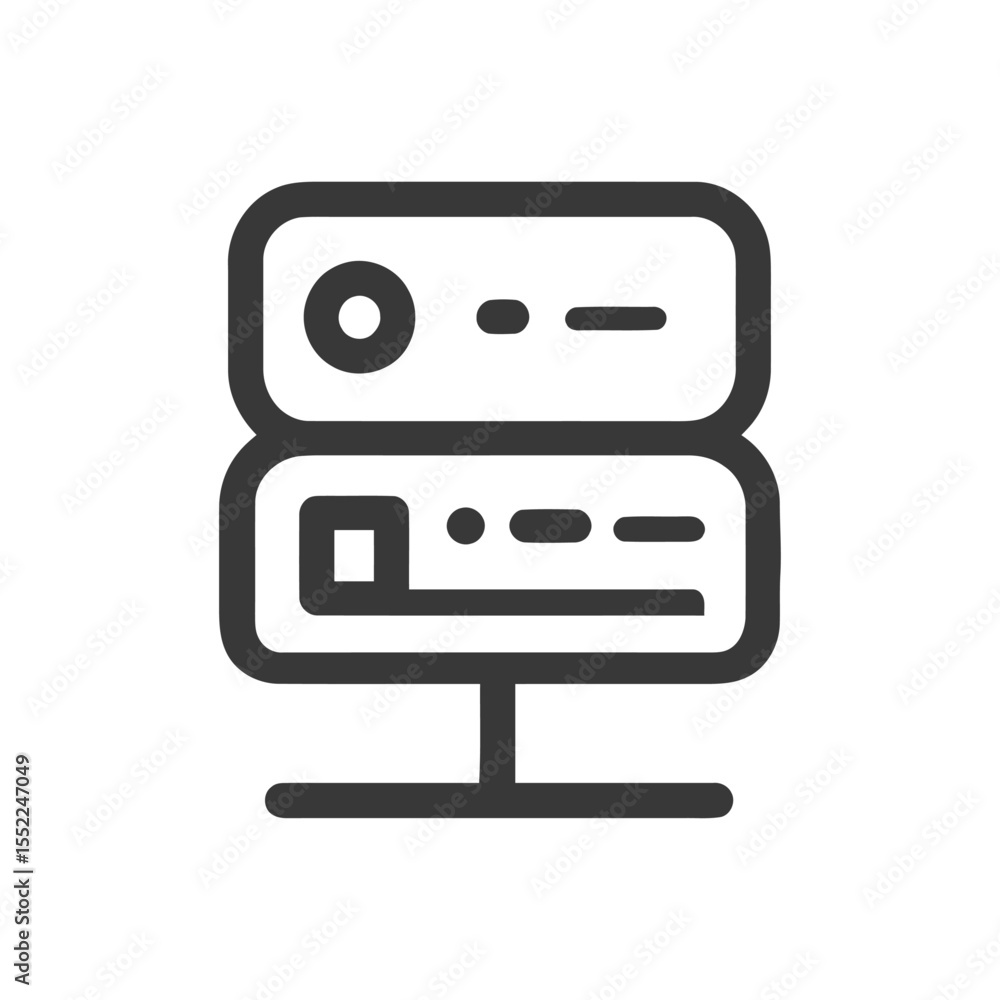 Poster server rack outline icon: data storage, network infrastructure, and computing technology