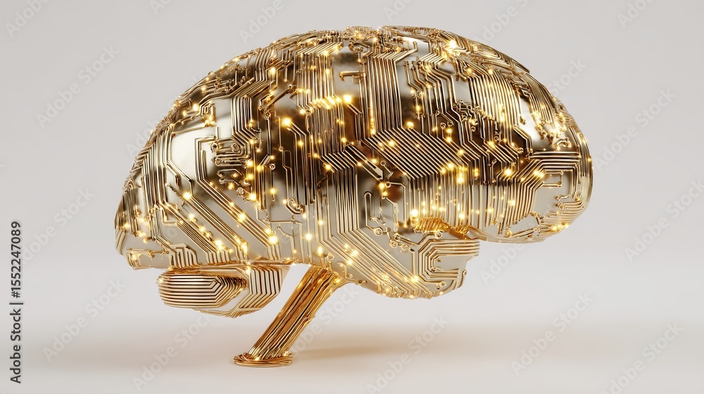 Poster abstract golden brain circuit board digital art technology innovation futuristic neural network arti