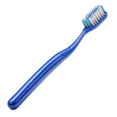 A blue toothbrush with blue and white bristles isolated on transparent background