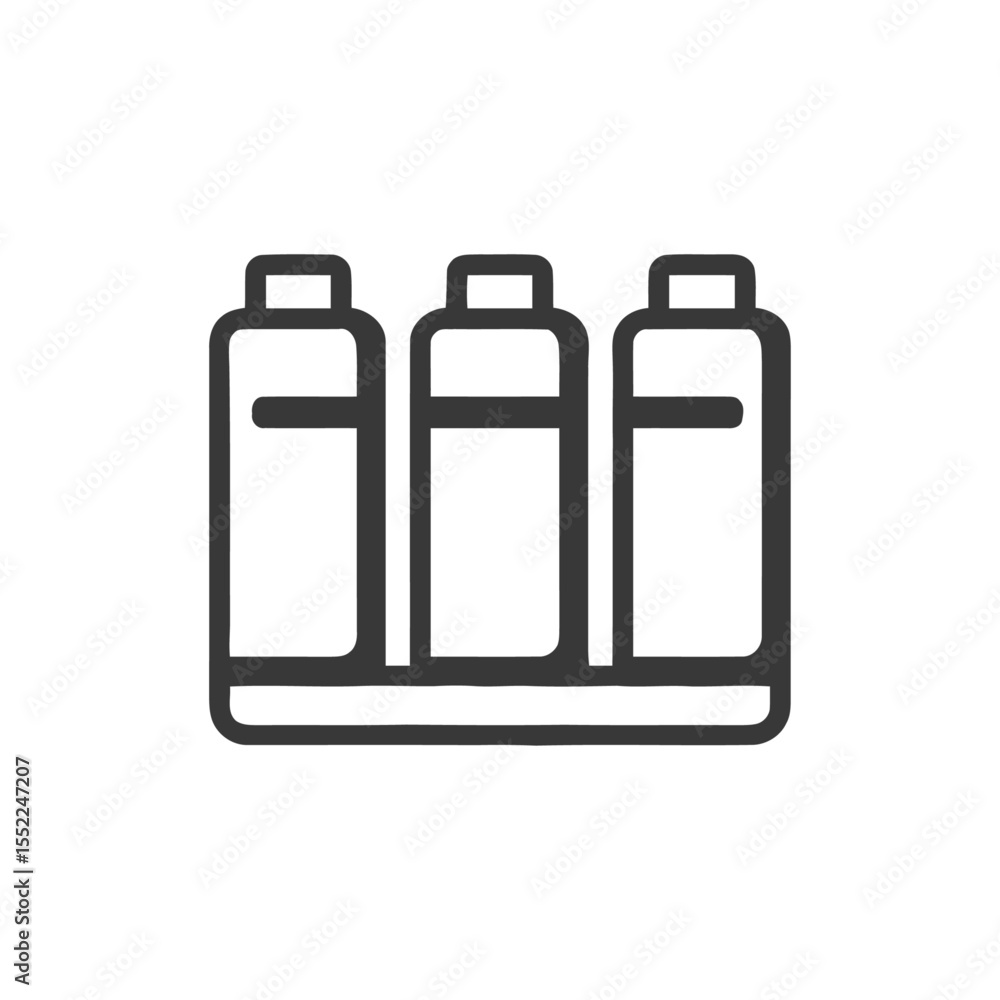 Poster minimalist line art icon: three bottles on a shelf ? clean, simple design