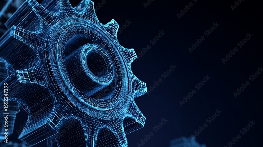 Poster abstract blue digital gear wireframe technology background modern engineering design industrial mech