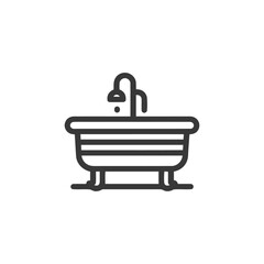 Fototapeta premium Minimalist Bathtub Icon: Simple Outline of Tub, Faucet, and Water Droplet.