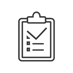 Minimalist Clipboard Icon with Checkmark and List, Outline Style