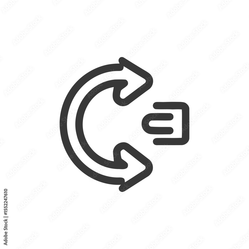 Poster synchronization icon: circular arrows with data transfer symbol, minimalist design