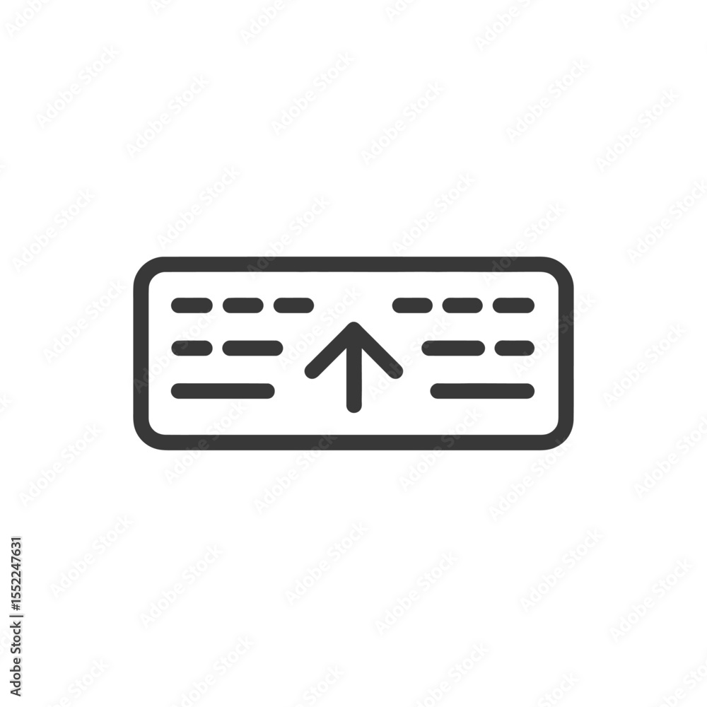 Poster minimalist upload icon: arrow pointing up with horizontal lines in rounded rectangle