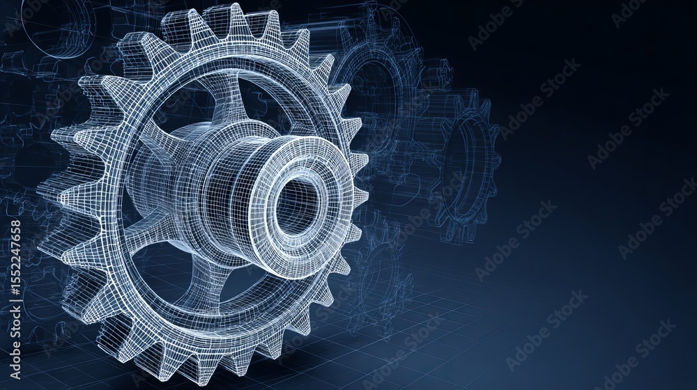 Poster abstract wireframe gears mechanical engineering design blueprint technology innovation industrial ba