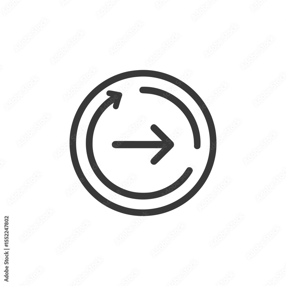 Poster circular arrow icon: continuous flow, rotation, and forward movement in minimalist design